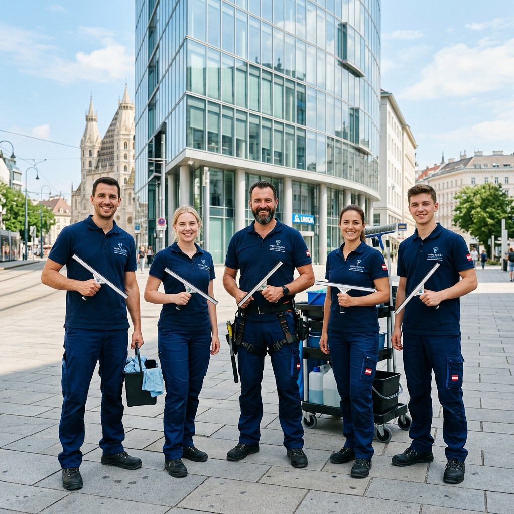 Nobleclean Team bei der Fensterreinigung in Wien